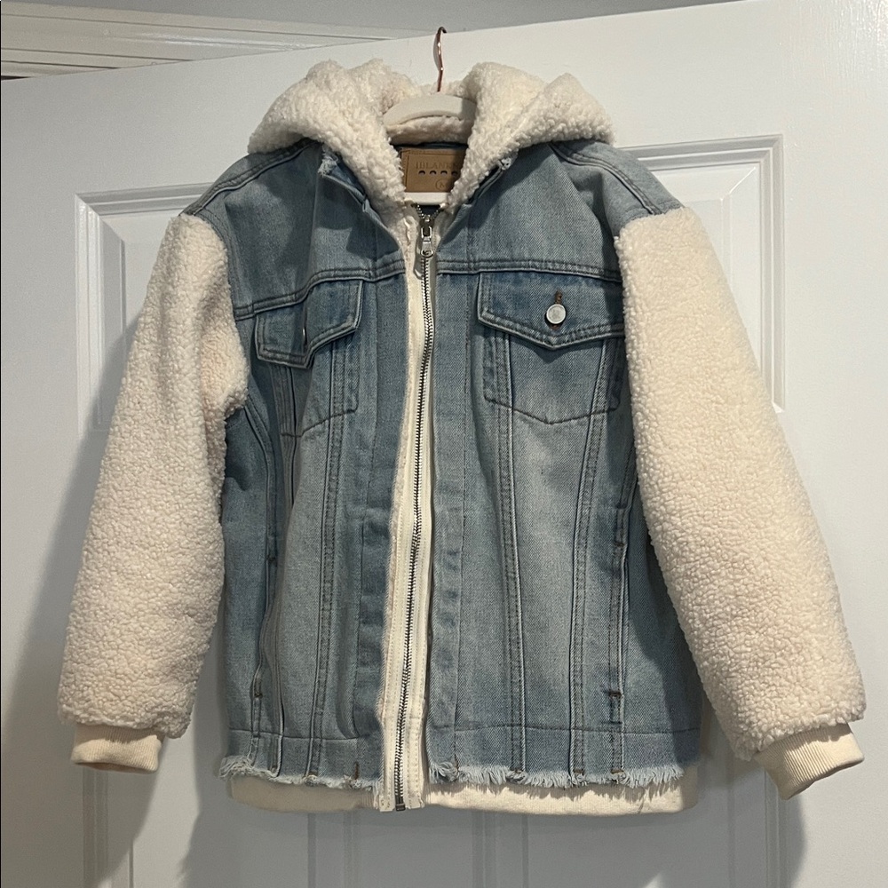 Blank NYC Kids Denim Jacket with Cream Sherpa